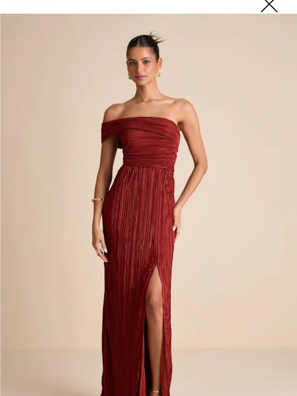 Lulu's Rust One-Shoulder Pleated Maxi Gown